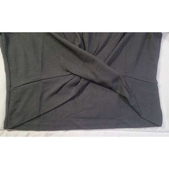 White Birch Womens Large Soft Black Cross Hem Crop Top Front Twist New in Bag - Picture 3 of 7